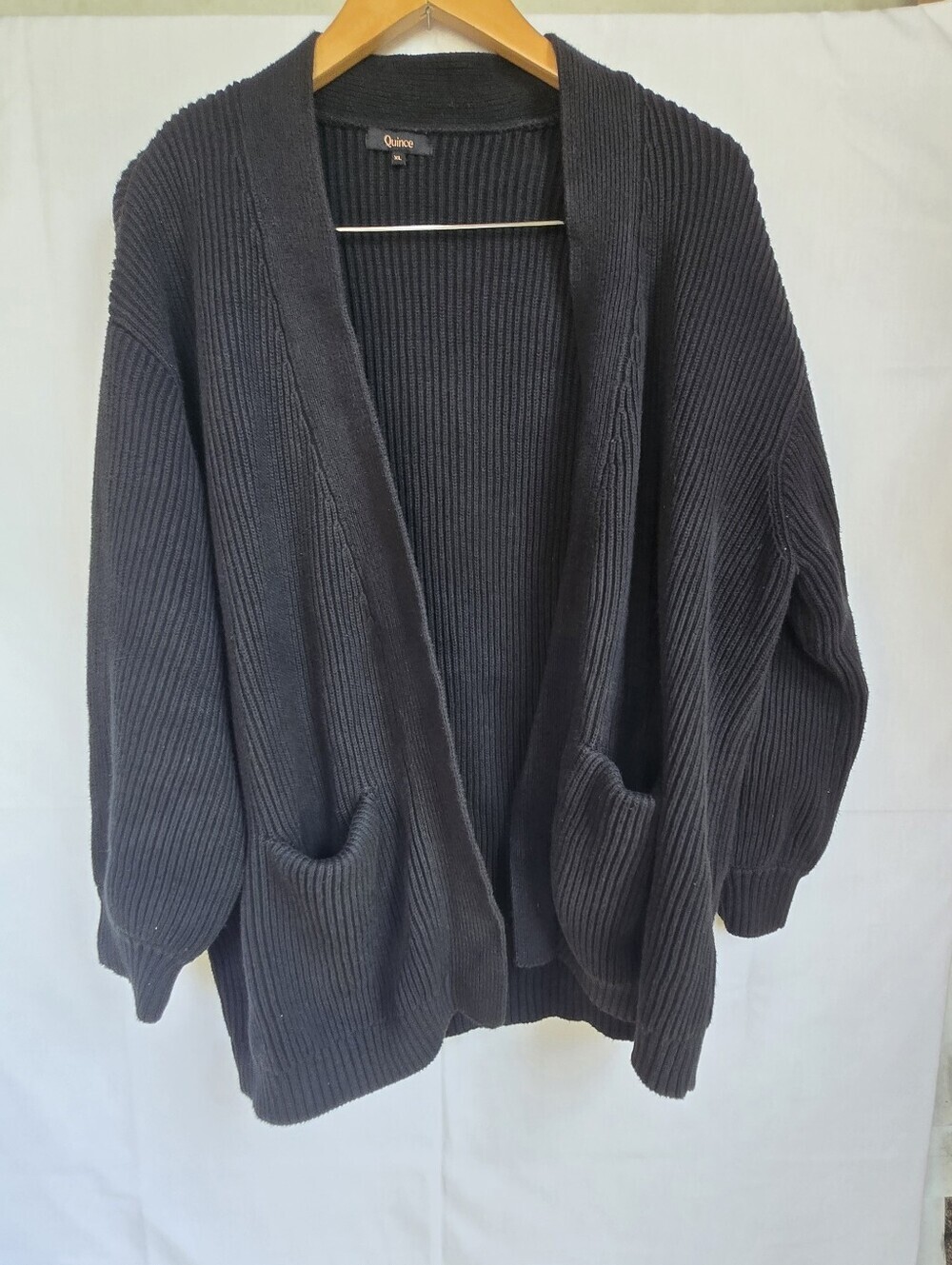 Quince Organic Cotton Ribbed Open Cardigan with Pockets-Size Xl